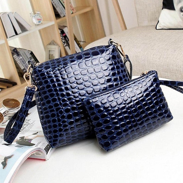 Fashion Women's Artificial Leather Embossed Messenger Bags 2pcs/set Clutch Shoulder/Hand Bag