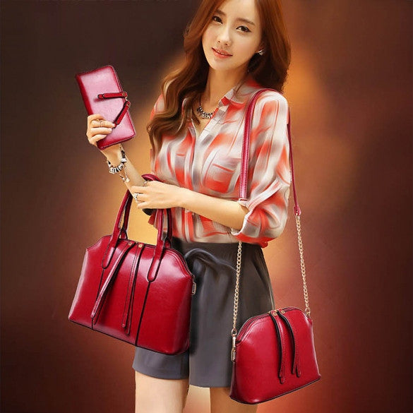 Fashion Women's Synthetic Leather Shoulder Bag + Messenger Bag + Bag + Wallet 4 Sets