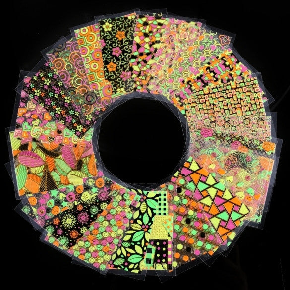 New 24 Sheets Nail Art Stickers Different Style Neon Color Nail Decoration 3D DIY Glitter Sticker