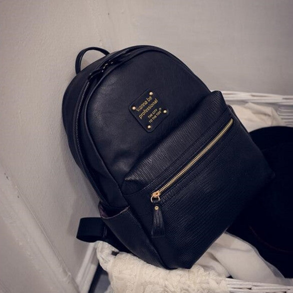 Fashion Women Girls School Bag Artificial Leather Contrast Color Shoulder Bag Backpacks - Meet Yours Fashion - 1