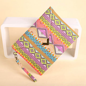 New Women Canvas Envelop Clutch Bag National Style Geometric Casual Party Handbag