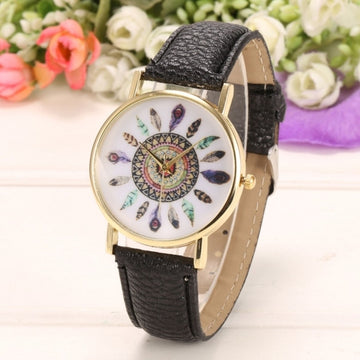 New Women Round Wristwatch Print Quartz Battery Analog Casual Sports Watch