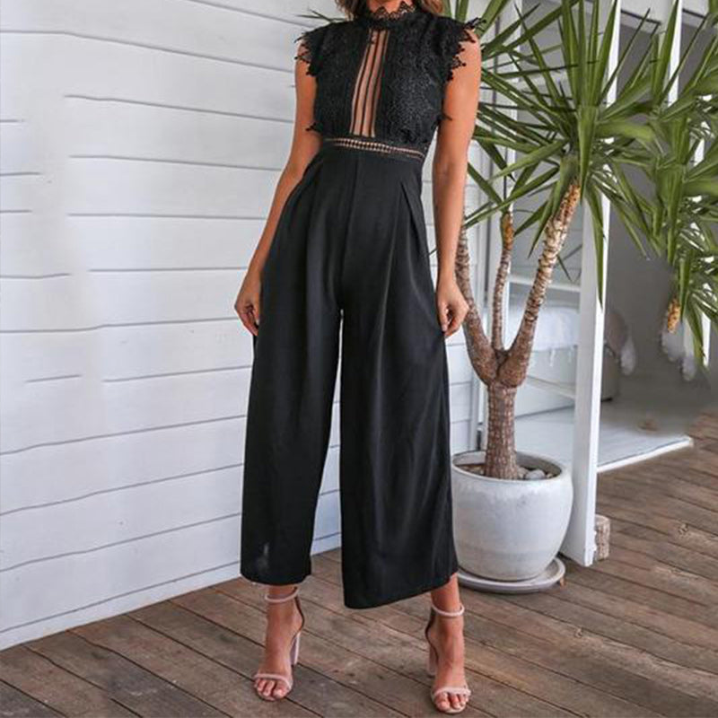 Lace High Waist Wide Leg Backless Jumpsuitss