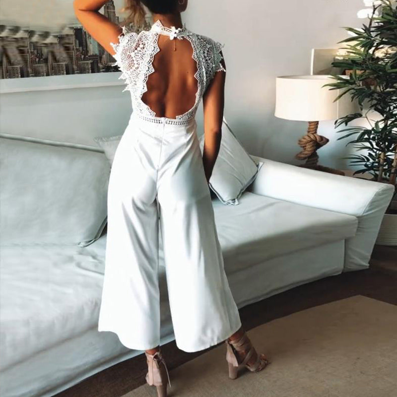 Lace High Waist Wide Leg Backless Jumpsuitss