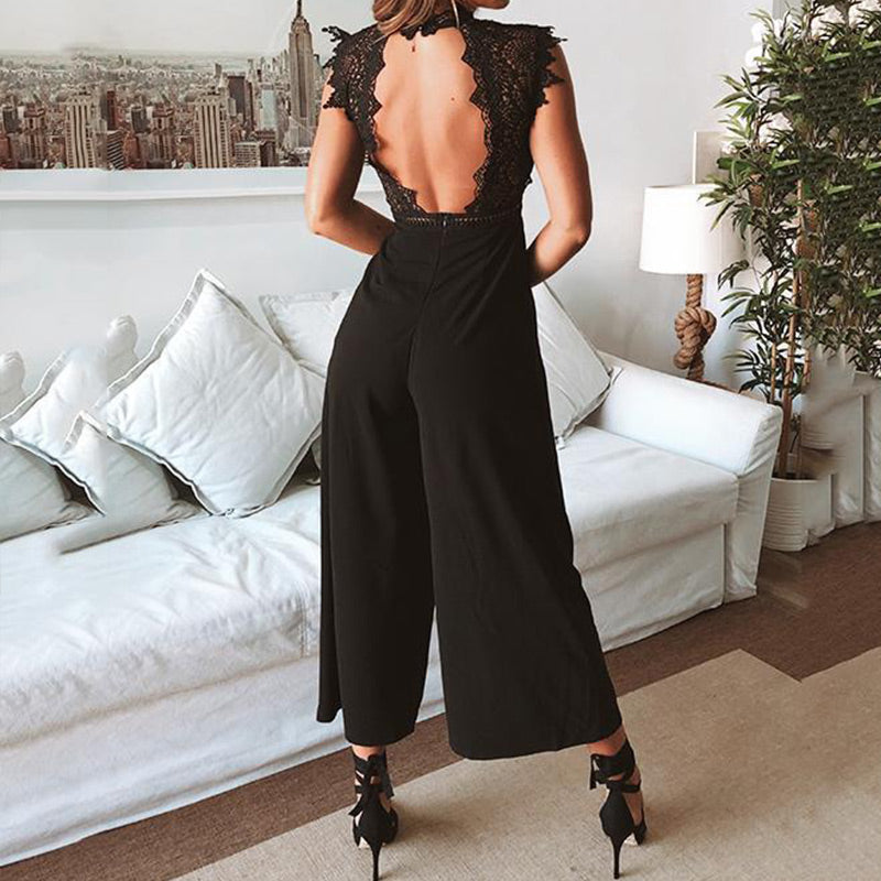 Lace High Waist Wide Leg Backless Jumpsuitss