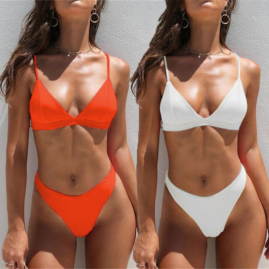 Beach Plain Low Rise Triangle Bikinis