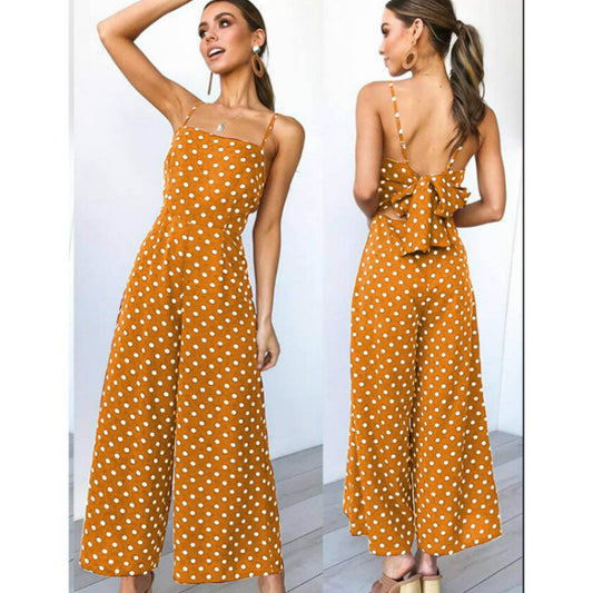 Wide Leg Polka Dotted Backless Jumpsuits