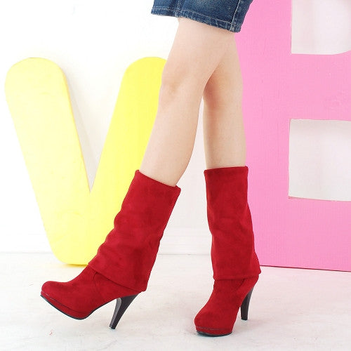 Korean Elastic High-Heeled Knee Snow Boots