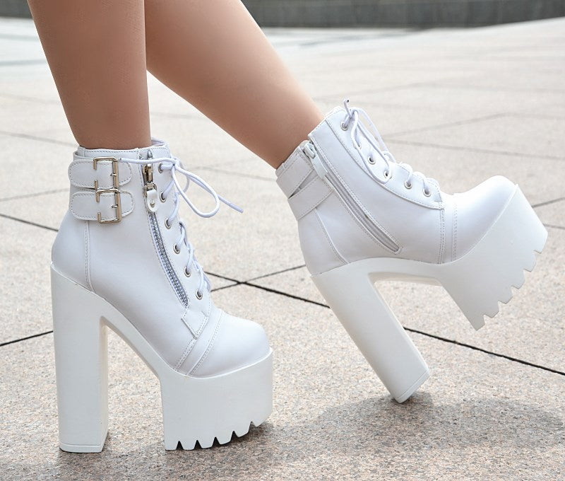 Lace Up Zipper Platform Super High Heels Ankle Boots