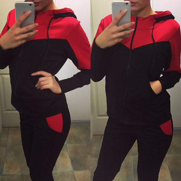 Zipper Hoodie Casual Pants Patchwork Fashion Activewear Set