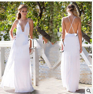 Deep V-neck Straps Split Backless Long Dress - MeetYoursFashion - 4