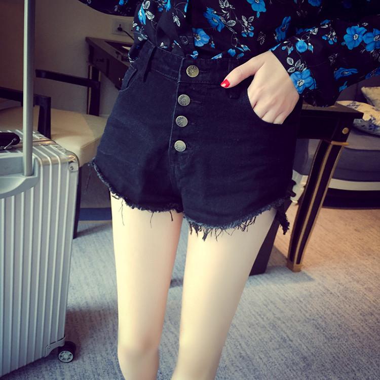 High Waist Button Rough Edges Slim Tassel Denim Shorts - Meet Yours Fashion - 2
