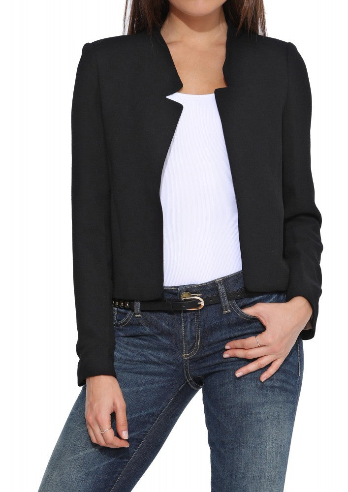 Slim Stand Collar Fashion Pure Color Short Blazer Coat