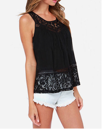 Sleeveless Scoop Lace Patchwork Spilt Crochet Blouse