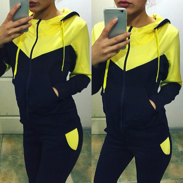 Zipper Hoodie Casual Pants Patchwork Fashion Activewear Set