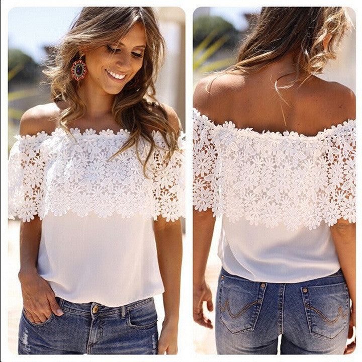 Crochet Off-Shoulder Chiffon Lace Blouses