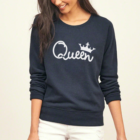 Queen Letter Print Round Collar Long Sleeves Sweatshirt