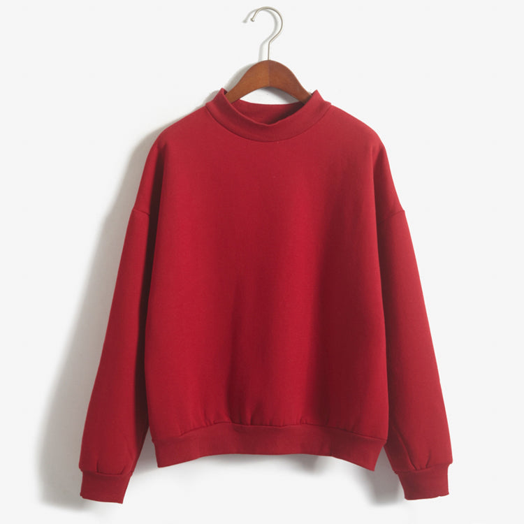 Candy Color Middle Neck Loose Sweatshirt