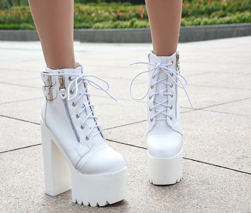 Lace Up Zipper Platform Super High Heels Ankle Boots