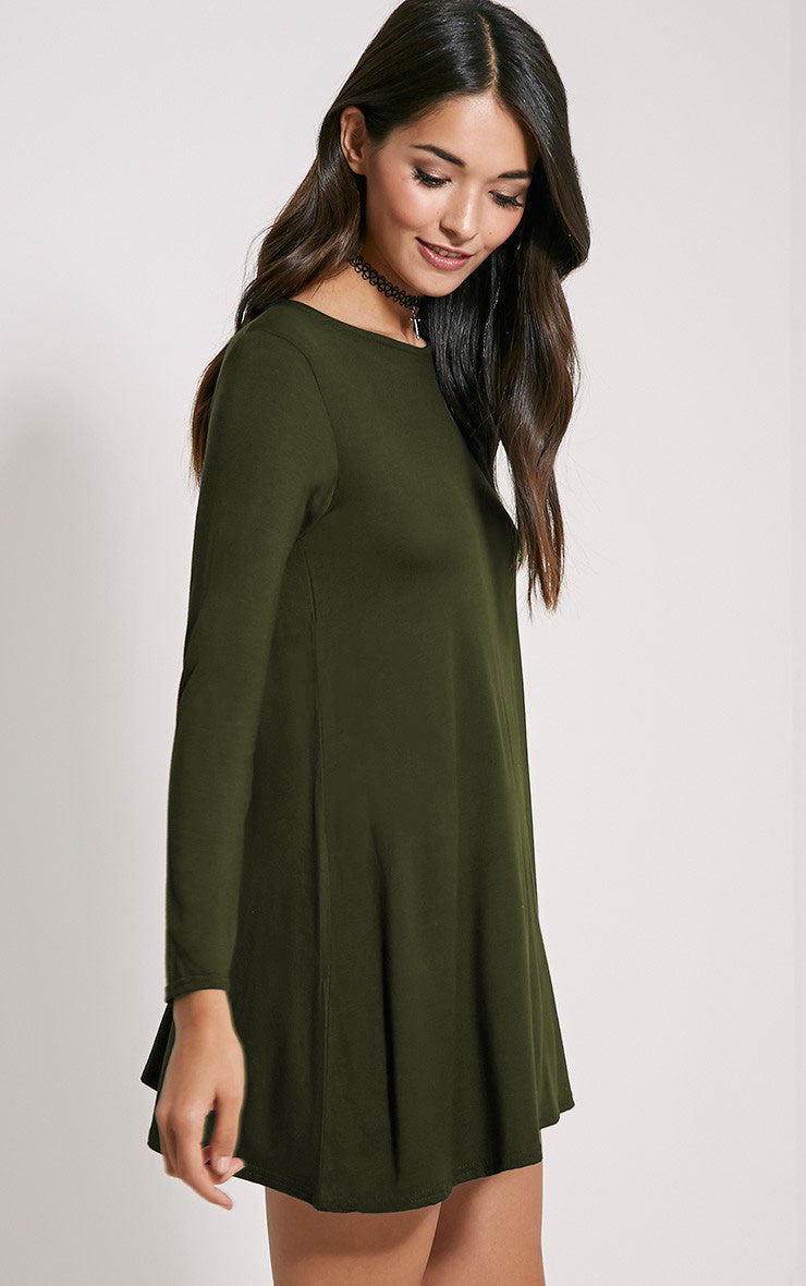 Fashion Pure Color Long Sleeve Loose Short Dress