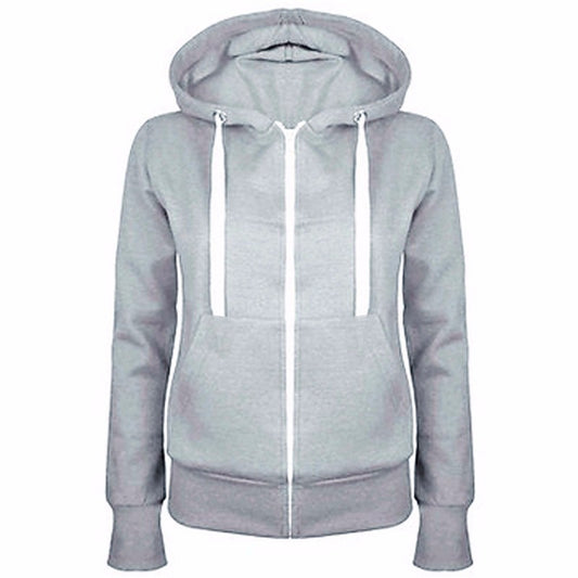 Solid Color Zipper Drawstring Slim Hoodie