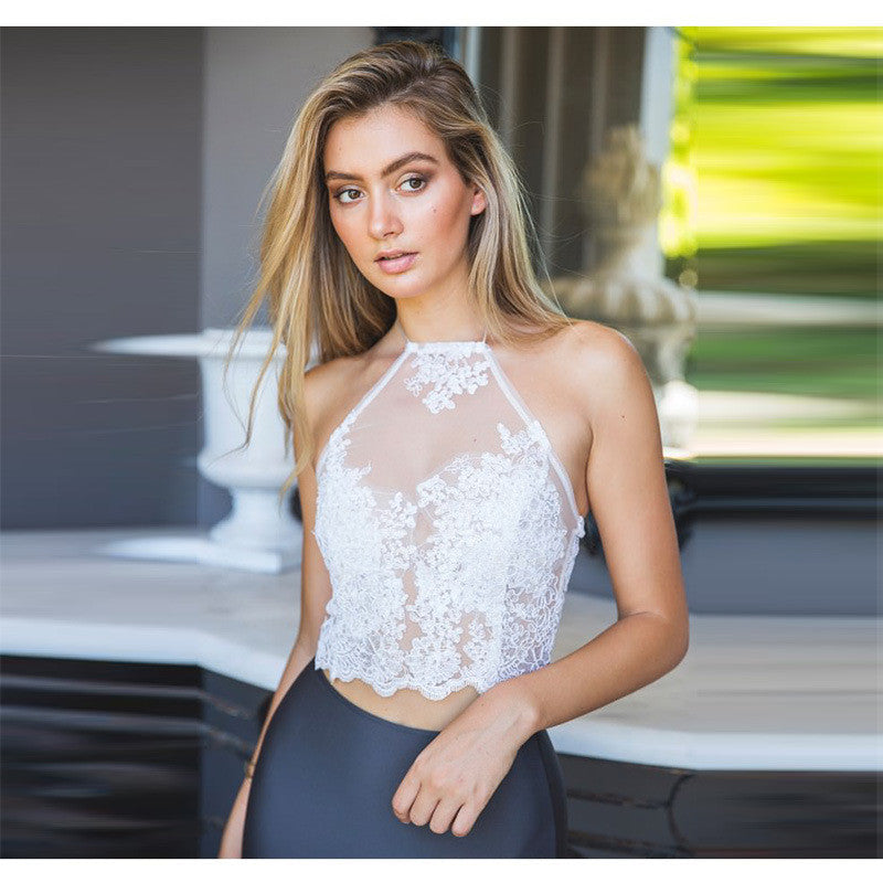 Sexy Lace Patchwork Halter Vest Crop Top