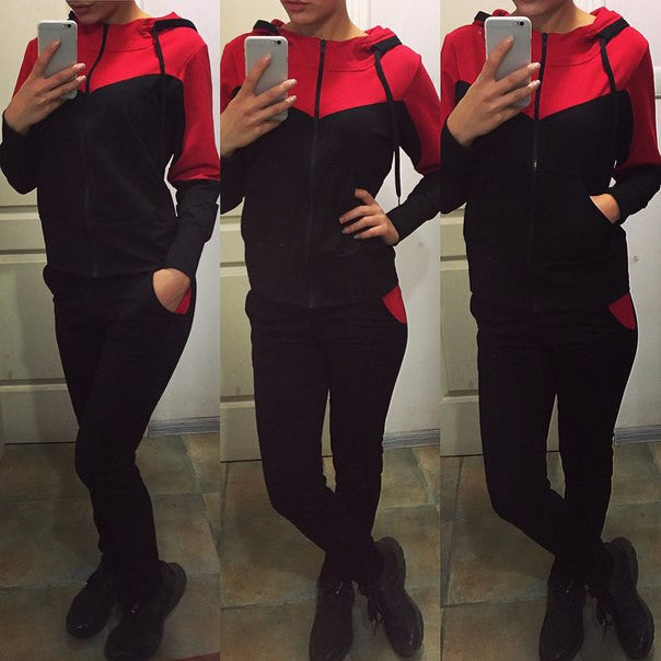 Zipper Hoodie Casual Pants Patchwork Fashion Activewear Set