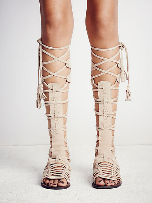 Straps Hollow Out Tassels Flat Gladiator Sandals