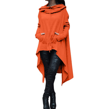 Pure Color Long Sleeves Loose Irregular Long Hoodies