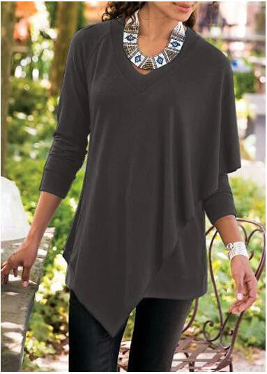 V-neck Pure Color False Two Picture Cloak Blouse