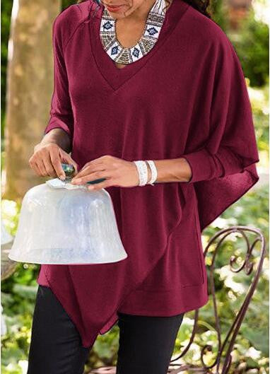 V-neck Pure Color False Two Picture Cloak Blouse