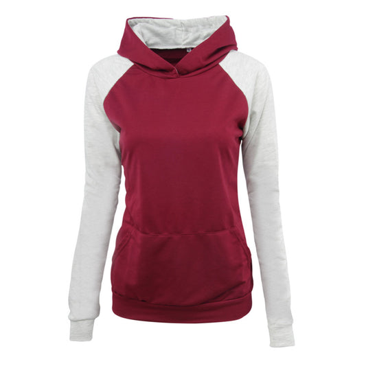 Patchwork Color Block High Neck Pocket Slim Hoodie