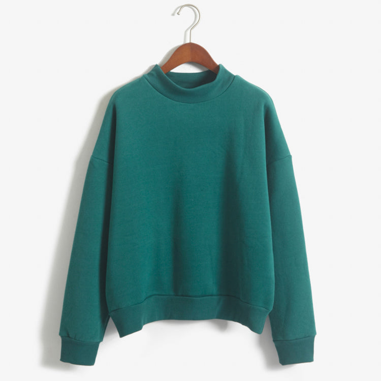 Candy Color Middle Neck Loose Sweatshirt