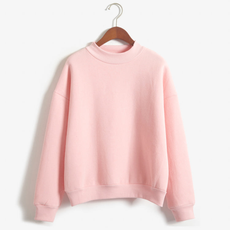 Candy Color Middle Neck Loose Sweatshirt