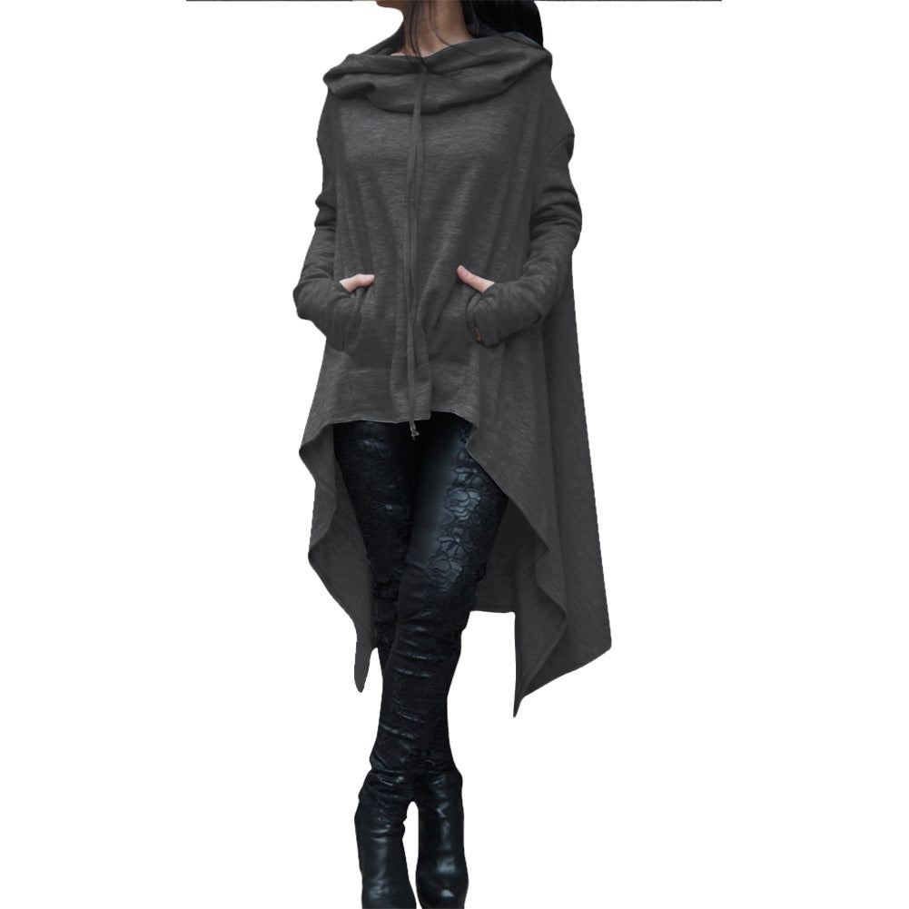 Pure Color Long Sleeves Loose Irregular Long Hoodies