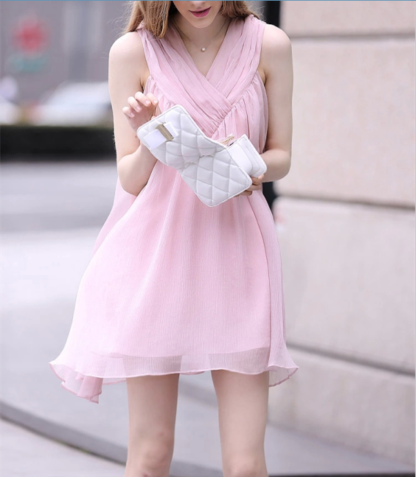 Chiffon Sleeveless Loose V-neck Short Maternity Dress - Meet Yours Fashion - 2