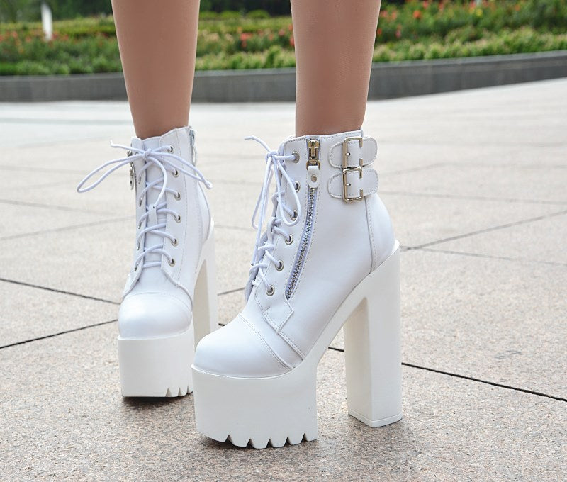 Lace Up Zipper Platform Super High Heels Ankle Boots