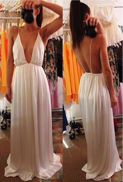 Deep V-neck Straps Split Backless Long Dress - MeetYoursFashion - 3