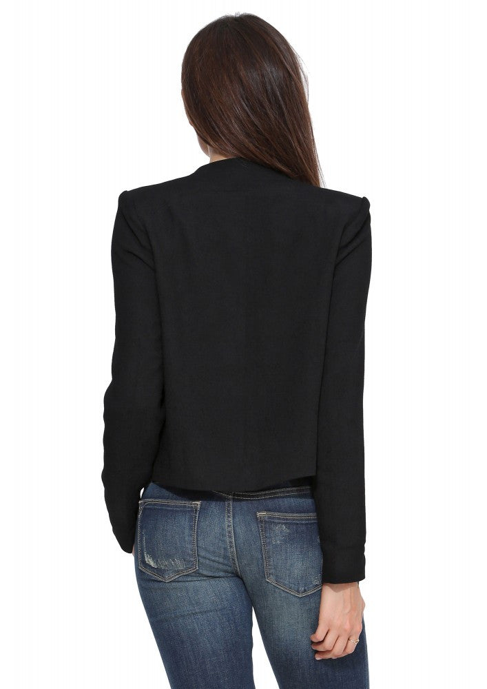 Slim Stand Collar Fashion Pure Color Short Blazer Coat