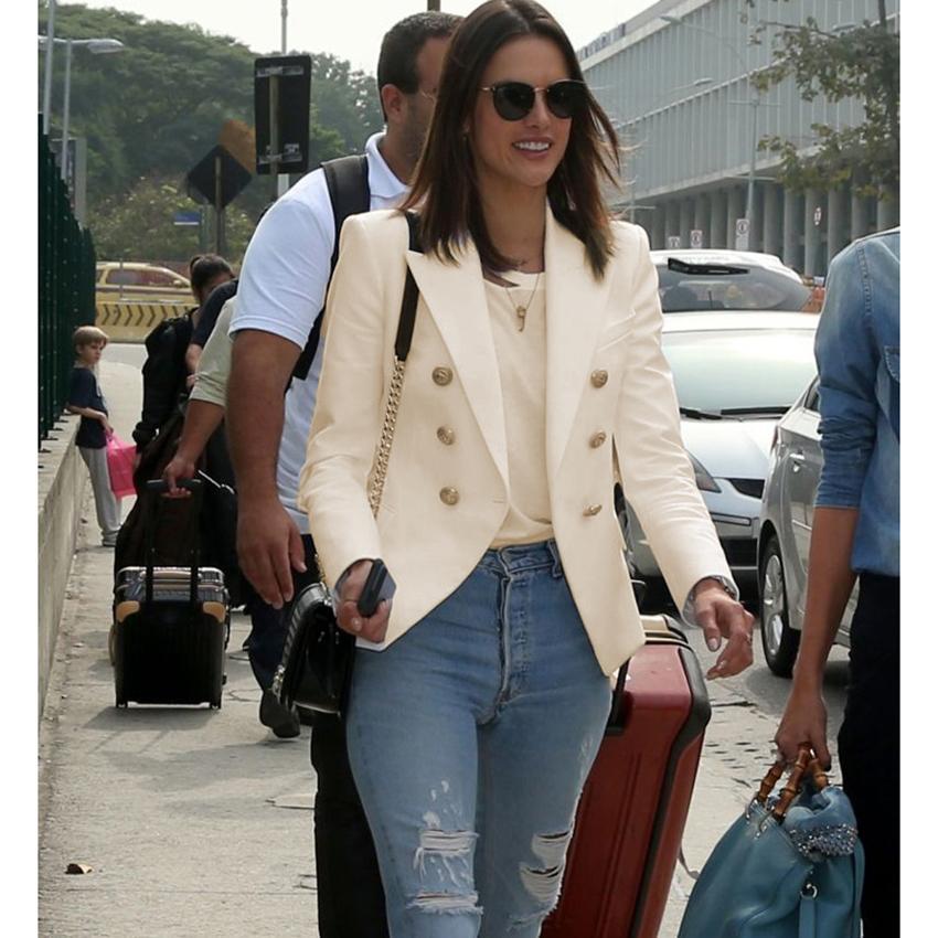 Fashion Designer Blazer Jacket Women's Double Breasted Metal Lion Buttons Blazer