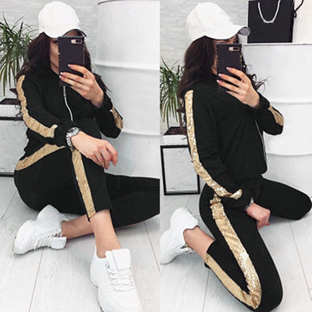 Tracksuit Women 2 Piece Set Tops Pant Clothing Breathable Ladies Stripted 2pcs Sports Suits