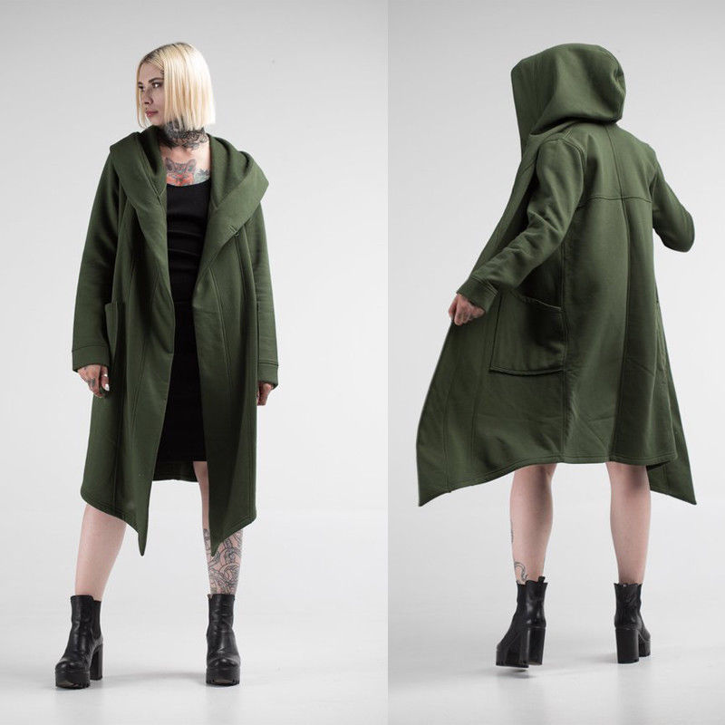 Casual Open Stitch Hooded Long Cloak Cape Coat Men Women Solid Pocket Loose Clock Coat