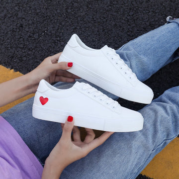 White Heart Lace-up Platform Sneakers