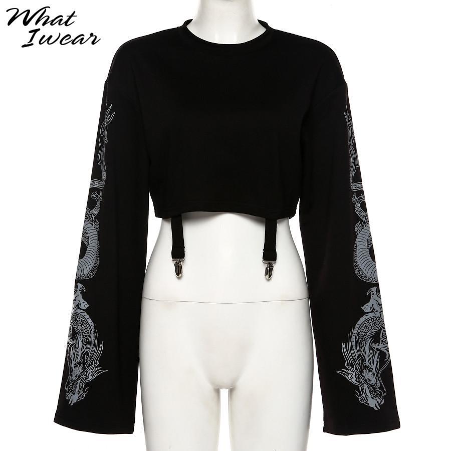Women Dragon Print Hoodies Fashion Casual Female Loose Short Top Pullover Sweatshirts Streetwear New Autumn Outfit