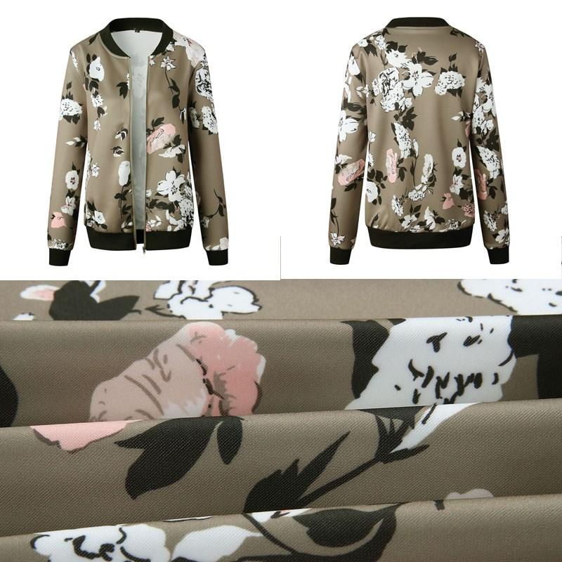 Fashion Retro Floral Print Women Coat Casual Zipper Up Bomber Jacket Ladies Casual Autumn Outwear Coats