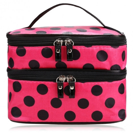 New Travel Double Layer Zipper Retro Portable Cosmetic Case Makeup Toiletry Holder Bag