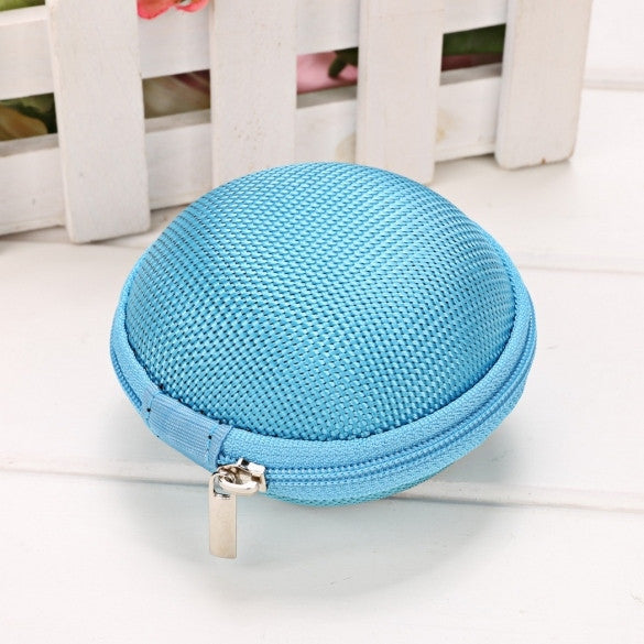 Portable Round Hard Earphone Carrying Case Earbuds SD/ TF Cards Storage Wallet