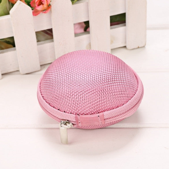 Portable Round Hard Earphone Carrying Case Earbuds SD/ TF Cards Storage Wallet