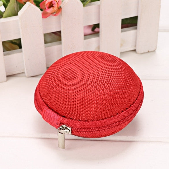 Portable Round Hard Earphone Carrying Case Earbuds SD/ TF Cards Storage Wallet