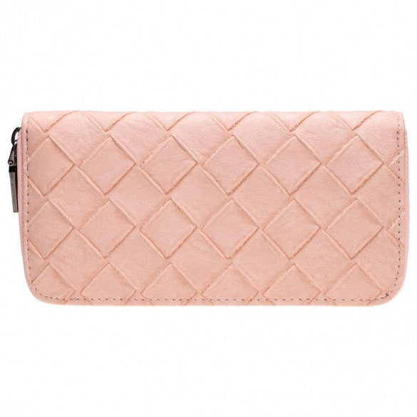 Women Fashion Synthetic Leather Zip Around Solid Purse Credit ID Card Holder Long Clutch Wallet